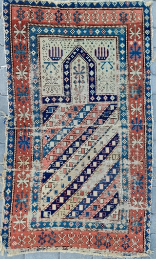 Size :87 x 152 cm,
Old kazakh.
 If you do not get an answer when you ask directly, my alternative e-mail address is; arisoylarmobilya@gmail.com vintagerugsra51@gmail.com . There may be a system error, i  ...