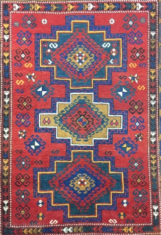 Antique Handmade  caucasian Shirvan Rug,some synthetic dyesl,low pile,Attractive Design,Around 100 years Old,Size:6 by 4.6 Ft                 