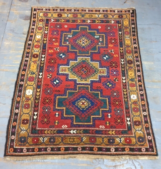 Antique Handmade  caucasian Shirvan Rug,some synthetic dyesl,low pile,Attractive Design,Around 100 years Old,Size:6 by 4.6 Ft                 