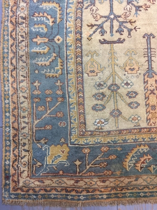 Antique Handmade  Turkish Oushak Wool Rug,Ca:1920, very good condition,Soft,good pile just somewhere pile it is little bit low,Size:13.2 ft by 11.2 ft,402 cm by 340 cm      