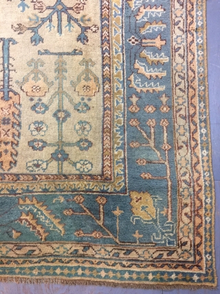Antique Handmade  Turkish Oushak Wool Rug,Ca:1920, very good condition,Soft,good pile just somewhere pile it is little bit low,Size:13.2 ft by 11.2 ft,402 cm by 340 cm      