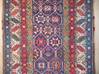 Antique Caucasan Kazak Runner, 3.2 x 9.5 ft (97x290 cm), 19th century, delightful colors, soft and shiny wool.. 
I will be exhibiting at Stand A15/1, Hall 21 in Domotex between 14-17 January;  ...