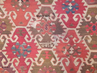 An Exceptional Antique Central Anatolian Sivrihisar Kilim, Dated 1255 (1839 AD), 173 years old!  Delightful colours, original condition as found, no repairs, not washed, woven as a single piece, all natural  ...