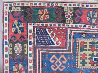 Early Caucasian Kazak Rug, 86x57 inches, Splendid Colors and a rare design with elements of various weaving areas in the Caucasian Mountains, lustrous wool pile on wool foundation, floppy handle, nice and  ...