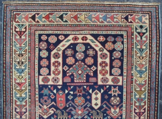 Caucasian Akstafa Prayer Rug, Excellent Condition and Fabulous Colours, full pile, 66x34 inches(167x86 cm), sec half 19th Century. Please ask for a Free CD containing images of some 150 antique Caucasian Rugs  ...