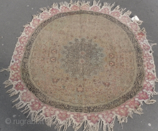 A Fine Silk and metal thread Armenian circular rug from Central Anatolia. ca 1890. Good original condition. 150 cm diameter.  www.rugspecialist.com           