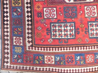 Large&Powerful Antique Caucasian Karatchoph Kazak Rug, 6x7.8 ft (183x238 cm), mid 19th Century, undyed ivory warps and indigo dyed blue wefts (Kazak rugs with this design are also called Karachop, Karachov, Karatchopf,  ...