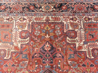 A Persian Heriz Carpet, 335x255 cm (10.1 x 8.4 ft), excellent condition, full pile, no repairs, needs a light wash, ca 1930. www.rugspecialist.com          