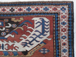Antique Caucasian Chelaberd (so called Eagle Kazak) Rug from Karabagh, 6.9 x 5.5 ft,  rare single medallion design, very good condition with near full pile, one small old crease repair in  ...