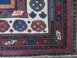 Caucasian Talish long rug, 4x8 ft, good condition with original full pile blue field, mid 19th century                