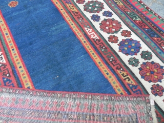 Caucasian Talish long rug, 4x8 ft, good condition with original full pile blue field, mid 19th century                