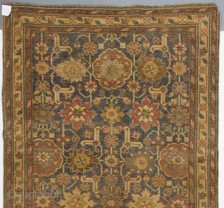 Afshan Kuba long rug from NE Caucasus, 4.3 x 10 Ft (128x298 cm), ca 1800. Provenance: a private collection in England.            