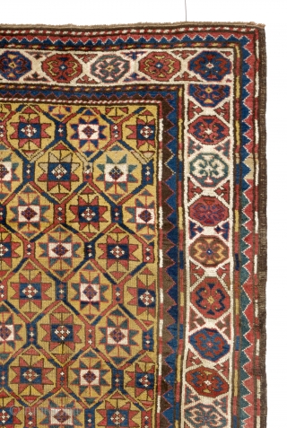 Antique Caucasian Kazak Rug with a beautiful yellow ground, 4 x 7 Ft (120x210 cm), ca late 19th Century              