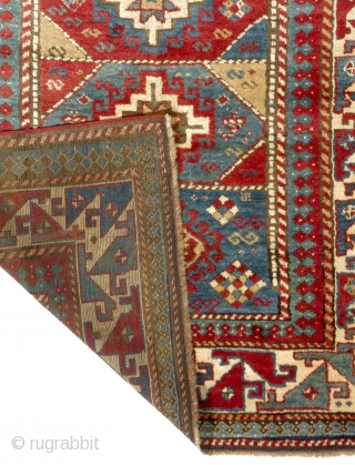 Colorful South Caucasian Moghan long Rug, 4 x 7.7 ft (120x240 cm), ca 1890,  full pile.                