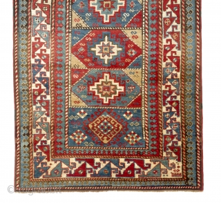 Colorful South Caucasian Moghan long Rug, 4 x 7.7 ft (120x240 cm), ca 1890,  full pile.                