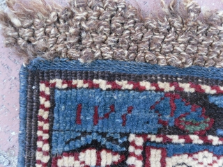 A Splendid blue ground star and rosette Caucaian Kuba runner, wonderful colours, well drawn field and green kufic border, original macrame ends, minor moth damage otherwise full pile, all original no repairs,  ...