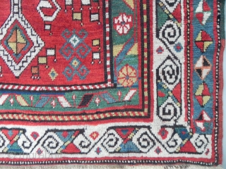 An unusual Caucasian Kazak rug with cool design elements, it is incredibly vital and a nice represantative of a non commercial Caucasian folk art weaving. 3.11x7.9 ft (120x240 cm), 19th Century.  