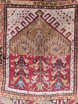 A Central Anatolian Child`s Prayer Rug, 42x40 inches (105x102 cm), sec. half 19th Century, original as found, no repairs.  www.rugspecialist.com            