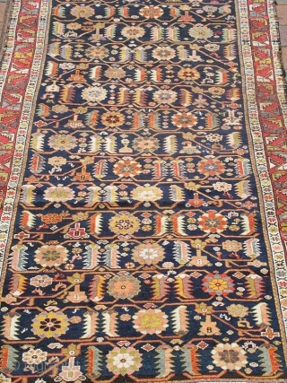 Northwest Persian Kurdish long rug with great colors. 4'4"X10' or 132X305 Cm. Rough sides and ends as shown. Will benefit from a good cleaning. All wool.       