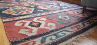 Large antique Caucasian Kilim. 6'4"X10'.... 193X305 cm.                          