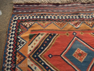 Large SW Persian Qashqai or Kashkuli Kilim with excellent colors. 5'8" X 10'2"....173X310 Cm. Great shape. Only minor fold wear like lines as shown on the top end.     