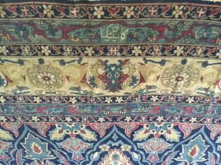 Antique Ravar Kirman carpet signed by the Armenian master weaver Kasitkian. 
Fine weave and floppy handle with great soft wool.
In remarkable condition with only a small crease in the border area, secured  ...