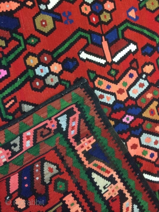 The weaving of Caucasian Kilims are priced by collectors for their textile and colour perfection.This example of late 20th century Armenian Kilim in antique colours palette, presents all over interlinked geometrical motifs  ...