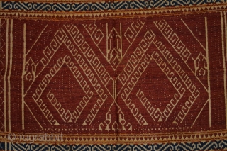 #rb064 a rare silk embroidery Tampan ceremonial cloth from Lampung region south Sumatra Indonesia, Paminggir people handspun cotton natural dyes supplementary weft weave, good condition size: 39 cm x 40 cm
  