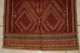 #rb064 a rare silk embroidery Tampan ceremonial cloth from Lampung region south Sumatra Indonesia, Paminggir people handspun cotton natural dyes supplementary weft weave, good condition size: 39 cm x 40 cm
  