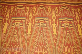 Fine Pua Kumbu ceremonial cloth Iban Dayak people Borneo Sarawak with Ancestor / Guardians motif, early to mid 20th century. Cotton Ikat Natural dyes. size: 256 cm x 132 cm.   
