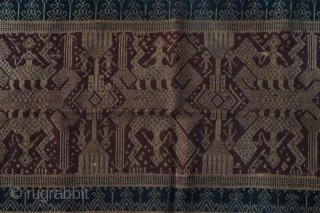 #RB001 Rare and very large 19th century Indonesia Sumatra Lampung region Tampan ceremonial cloth for weeding, rare with natural blue and red color, good condition with minor re stitched, size: 95 cm  ...