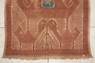 #RB009 large Tampan ceremonial cloth Lampung south Sumatra Indonesia, Paminggir people handspun cotton natural dyes supplementary weft weave, rare with blue color motif at the center, good condition, late 19th century size:  ...