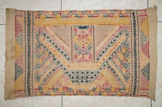 #RB010 Very rare Tatibin ceremonial cloth Lampung south Sumatra Indonesia, Paminggir people handspun cotton natural dyes supplementary weft weave, rare motif with large ship motif good condition, late 19th - early 20th  ...