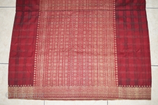 #RB023 Minangkabau male ceremonial sarong Minangkabau people west sumatra Indonesia, late 19th century silk gold threat natural dyes weft ikat supplementary weft weave, good condition with small holes, size: 120 cm x  ...