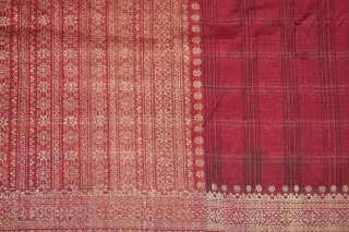 #RB023 Minangkabau male ceremonial sarong Minangkabau people west sumatra Indonesia, late 19th century silk gold threat natural dyes weft ikat supplementary weft weave, good condition with small holes, size: 120 cm x  ...