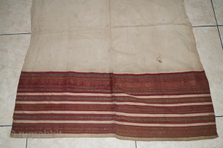 #rb024 Minangkabau female ceremonial head cloth, Minangkabau people west sumatra Indonesia, late 19th century cotton gold/silver threat natural dyes supplementary weft weave, good condition with small holes, size: 192 cm x 75  ...