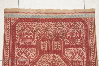 #rb032 Rare and large Red Tampan ceremonial cloth Kalianda or Jabung district Lampung south Sumatra Indonesia, Paminggir people handspun cotton natural dyes supplementary weft weave, rare with red and blue color motif,  ...