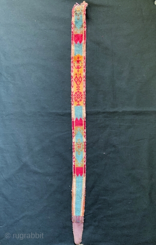 An exceptional and very rare Antique Central Asian double sided silk velvet / bakhmal belt dating to the 19th century (with a texture of velvet Ikat). Often such belts are attributed to  ...