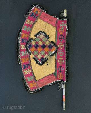 A beautiful and rather rare silk embroidered Phulkari ceremonial fan Central Asia . Dating to early 1900’s, Pulkari textiles were made in the border region of Afghanistan and Pakistan and likely in  ...