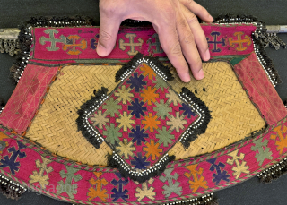 A beautiful and rather rare silk embroidered Phulkari ceremonial fan Central Asia . Dating to early 1900’s, Pulkari textiles were made in the border region of Afghanistan and Pakistan and likely in  ...