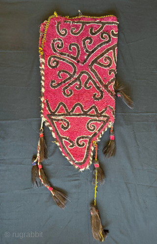 An antique Kirghiz namad / felt embroidered Ok bash, dating between late 19th century and early 1900's . These yurt / tent textiles were possibly tent pole covers for when the tribe  ...