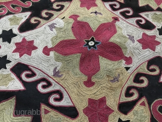 An exceptional and top tier example of an antique Uzbek Lakai Tribe silk embroidered Ilgich / Ayna Khalta hanging dating to the third quarter of 19th century. This is one of the  ...