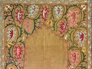 An excellent Antique Uzbek silk suzani dating circa last quarter of the 19th Century. Though such types are often generically called lakai, It is likely made in rural areas around the city  ...