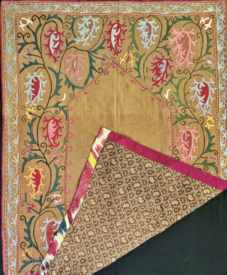 An excellent Antique Uzbek silk suzani dating circa last quarter of the 19th Century. Though such types are often generically called lakai, It is likely made in rural areas around the city  ...