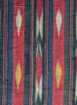 An exceptional antique early to mid 19th century Uzbek silk warp / cotton weft Adras Ikat, likely from Samarkand area. This is one of those rare early Ikats that really needs to  ...