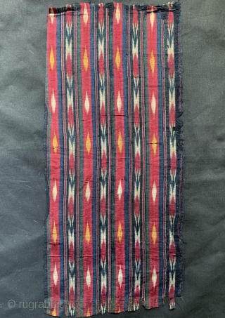 An exceptional antique early to mid 19th century Uzbek silk warp / cotton weft Adras Ikat, likely from Samarkand area. This is one of those rare early Ikats that really needs to  ...