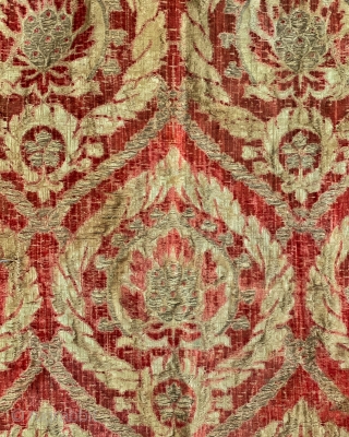 A museum grade and exceptionally rare antique Ottoman voided silk velvet and metal work textile panel known as Catma or Çatma. It is a very early example possibly dating to 16th century.  ...