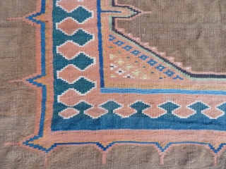 A very elegant late 19th Century Shushtar kilim from Khuzestan. 373 x 191cm. In good condition with a few scattered small repairs (see pictures 4 -7).       