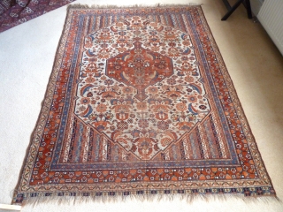 A rare white-ground Khamseh rug, with luminous natural colours. Second half 19th Century.  6'5" x 4'6" /196 x 138cm             