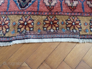 A thick gabbeh/yatak type rug, possibly Kurdish from North West Persia. 185 x 136 cm. Luminous natural colours and long-staple glossy wool on a cotton foundation. There is an old repair to  ...